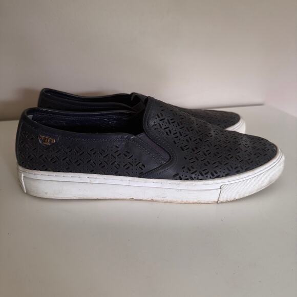 Tory Burch Lennon Navy Blue Perforated Leather Slip On Sneakers Size 10 - Picture 3 of 12